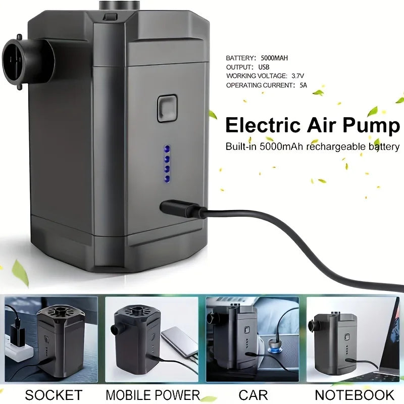 Bomba de Ar Portátil 5200mAh – Ideal para Colchões, Sofás Infláveis e Piscinas